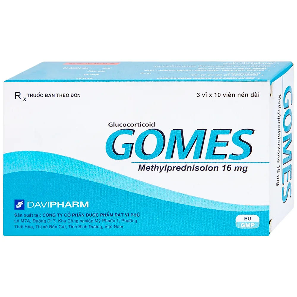 Hình ảnh Thuốc Gomes 16mg Davipharm kháng viêm, điều trị viêm khớp dạng thấp, lupus ban đỏ hệ thống (3 vỉ x 10 viên)