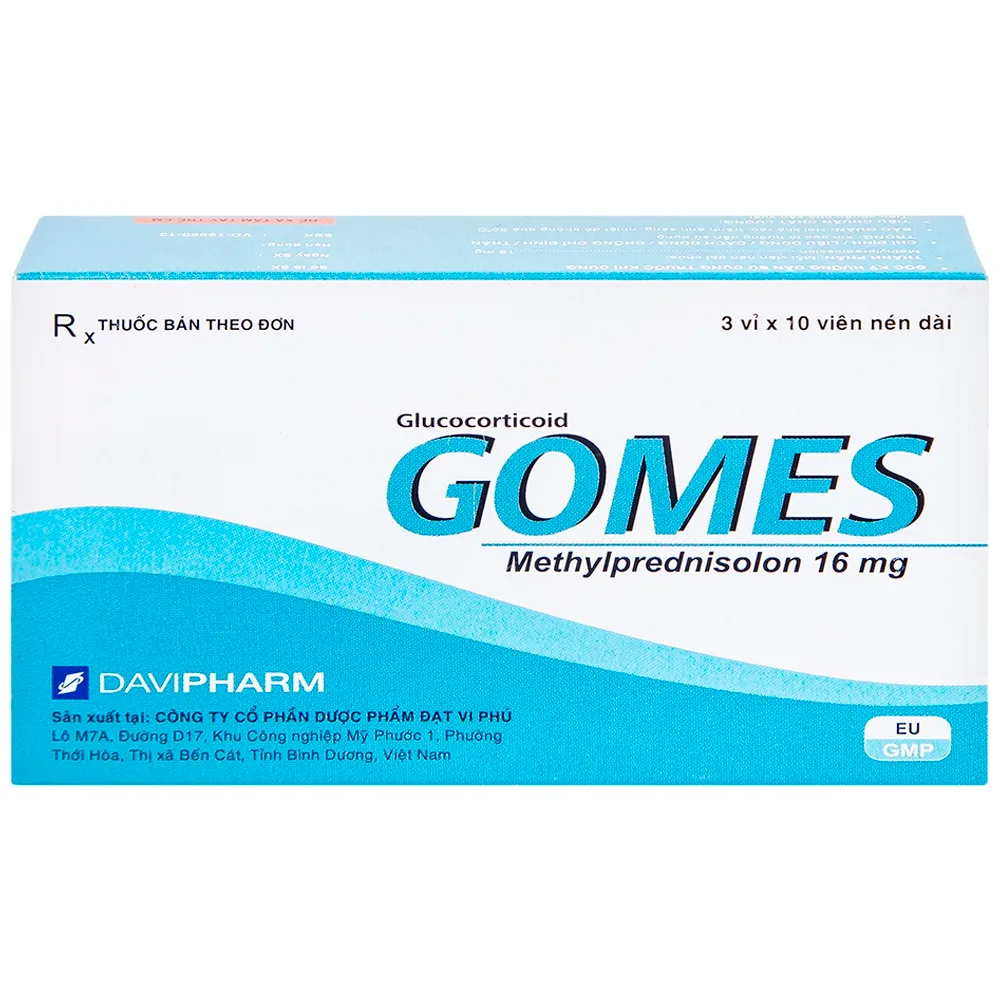 Hình ảnh Thuốc Gomes 16mg Davipharm kháng viêm, điều trị viêm khớp dạng thấp, lupus ban đỏ hệ thống (3 vỉ x 10 viên)