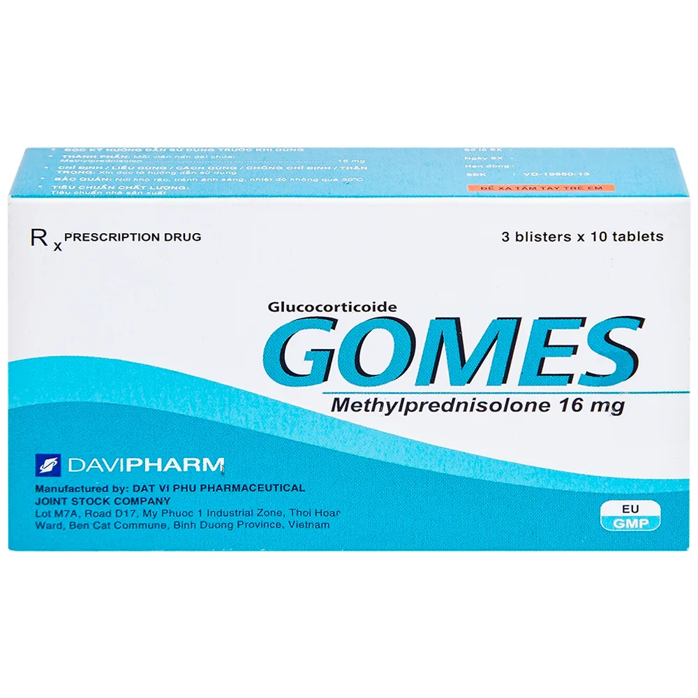 Hình ảnh Thuốc Gomes 16mg Davipharm kháng viêm, điều trị viêm khớp dạng thấp, lupus ban đỏ hệ thống (3 vỉ x 10 viên)