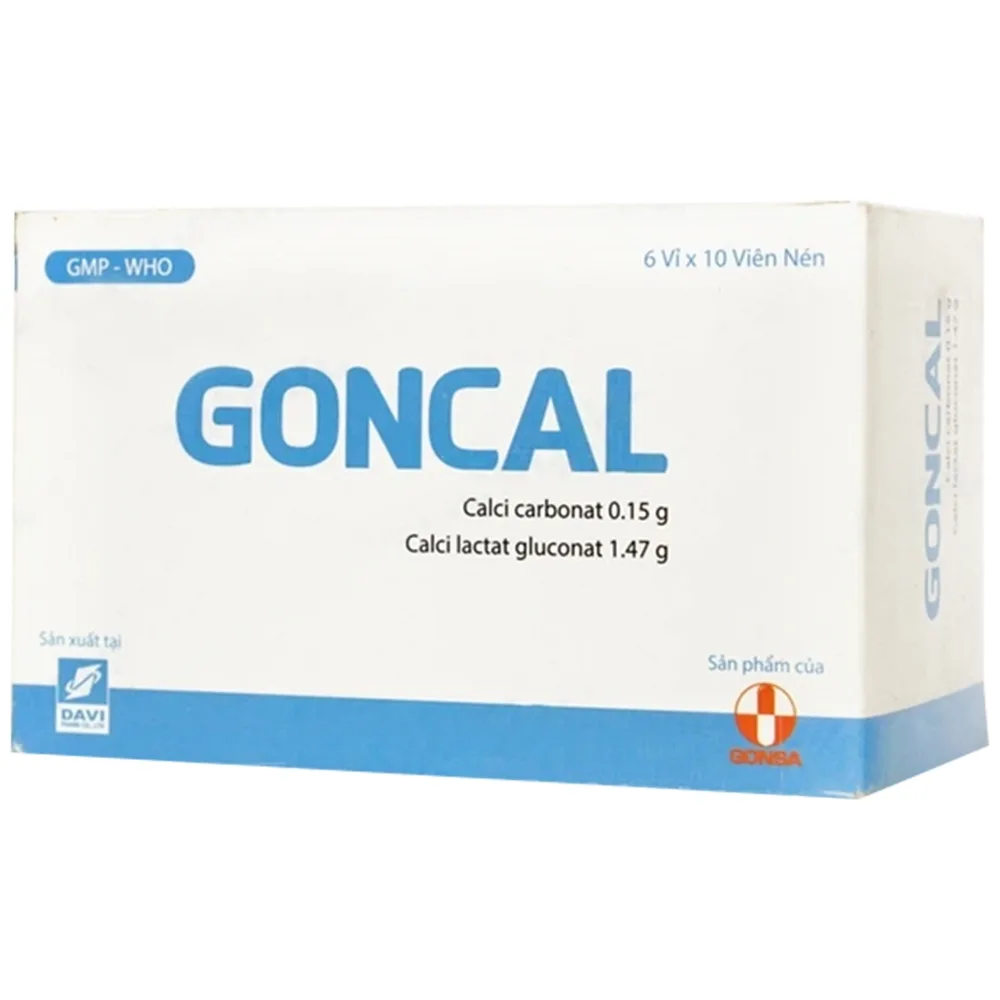 Hình ảnh Thuốc Goncal 1.47/0.15 DaviPharm phòng ngừa và điều trị thiếu canxi (6 vỉ x 10 viên)