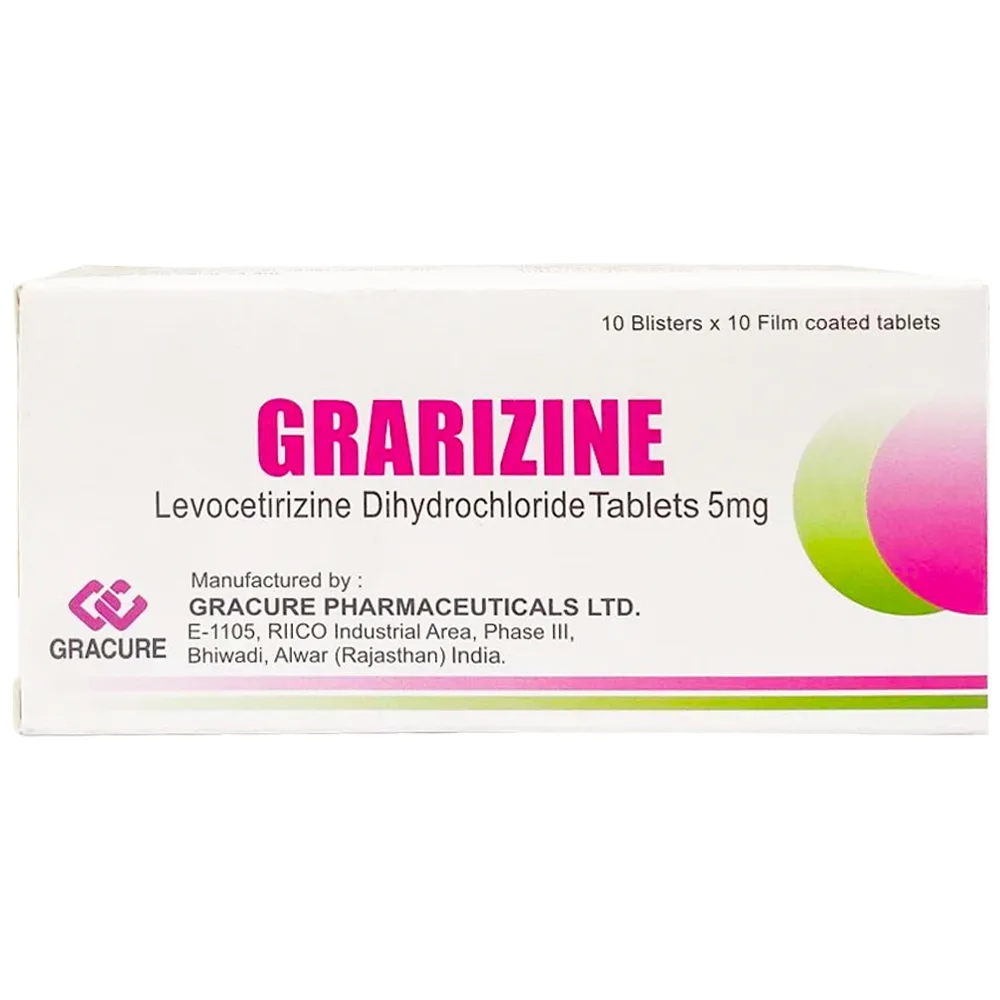 Hình ảnh Thuốc Grarizine 5mg Gracure điều trị viêm mũi dị ứng quanh năm, viêm mũi dị ứng theo mùa (10 vỉ x 10 viên)
