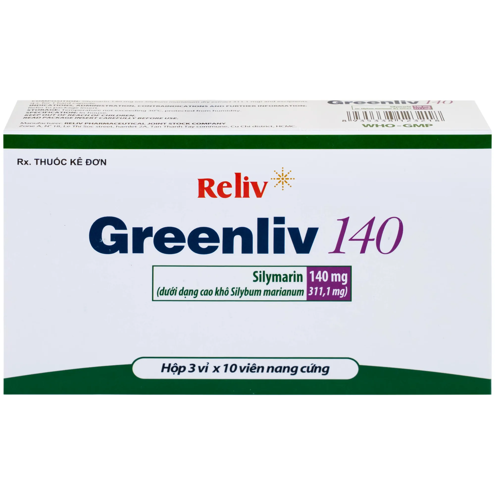 Hình ảnh Thuốc Greenliv 140mg Reliv điều trị rối loạn tiêu hóa trong các bệnh về gan, viêm gan cấp và mãn tính (3 vỉ x 10 viên)