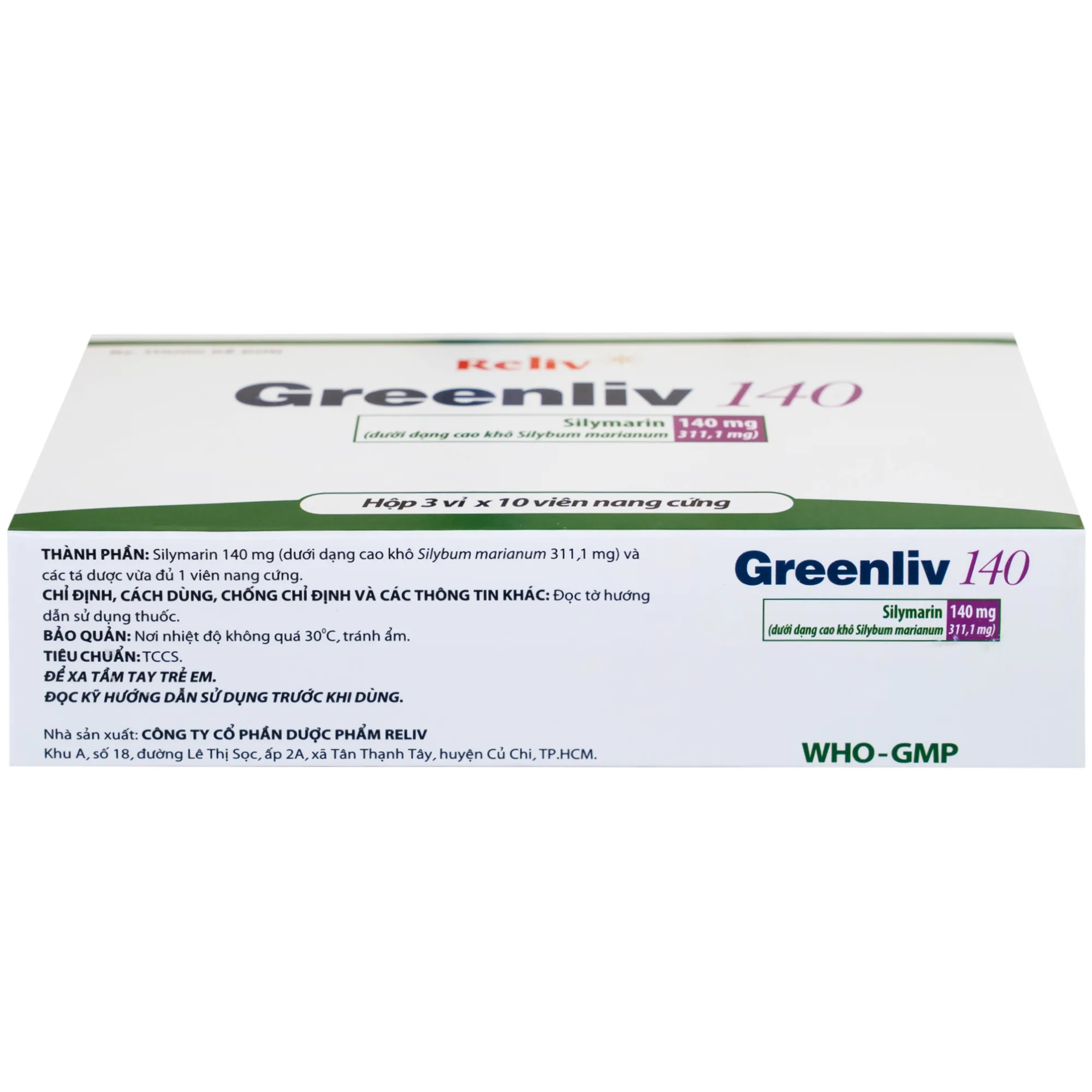Hình ảnh Thuốc Greenliv 140mg Reliv điều trị rối loạn tiêu hóa trong các bệnh về gan, viêm gan cấp và mãn tính (3 vỉ x 10 viên)