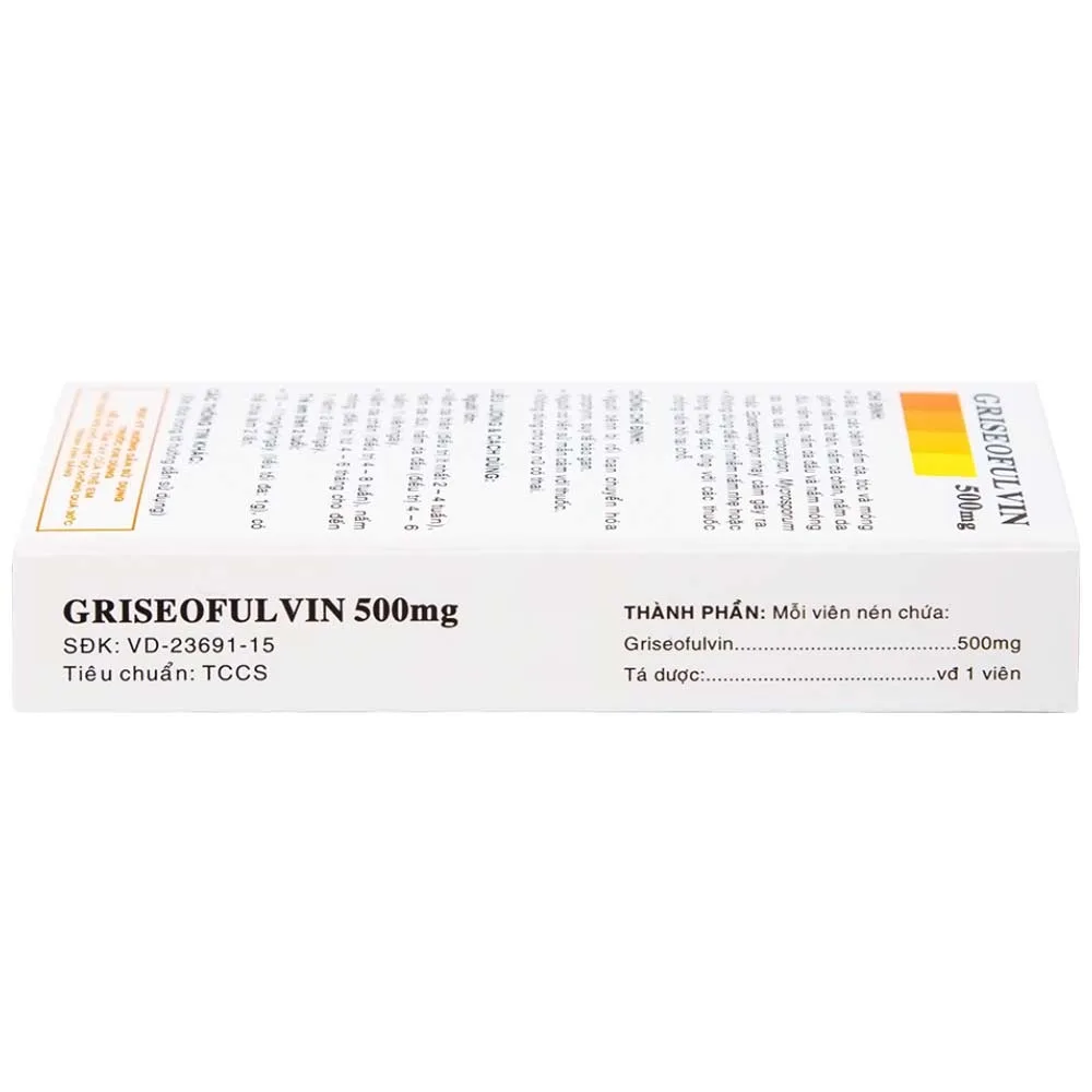 Hình ảnh Thuốc Griseofulvin 500mg Vidipha điều trị các bệnh nấm da, tóc, lông, móng tay, móng chân (2 vỉ x 10 viên)