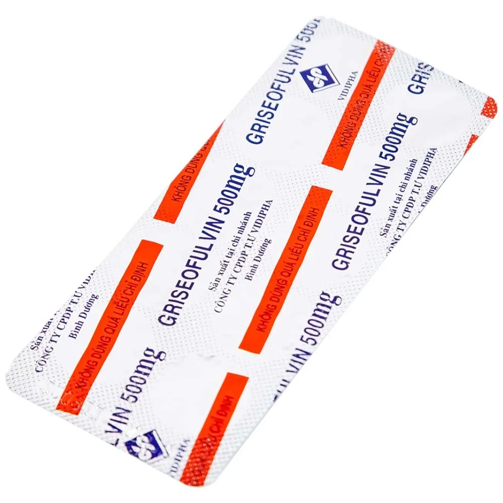 Hình ảnh Thuốc Griseofulvin 500mg Vidipha điều trị các bệnh nấm da, tóc, lông, móng tay, móng chân (2 vỉ x 10 viên)