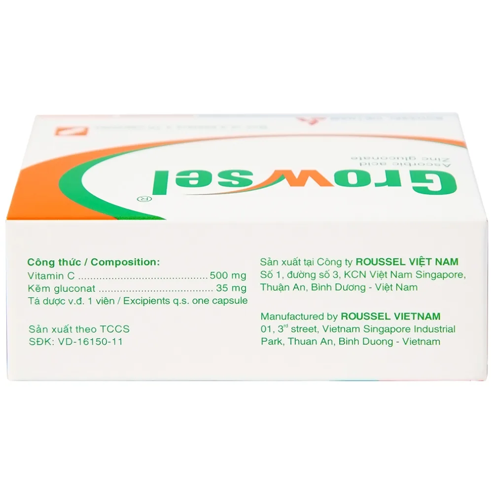 Hình ảnh Thuốc Growsel Roussel điều trị bệnh do thiếu vitamin C và kẽm (3 vỉ x 10 viên)