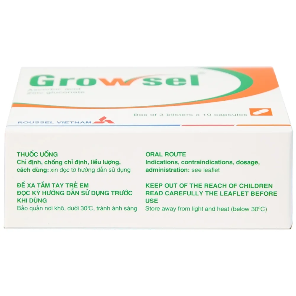 Hình ảnh Thuốc Growsel Roussel điều trị bệnh do thiếu vitamin C và kẽm (3 vỉ x 10 viên)