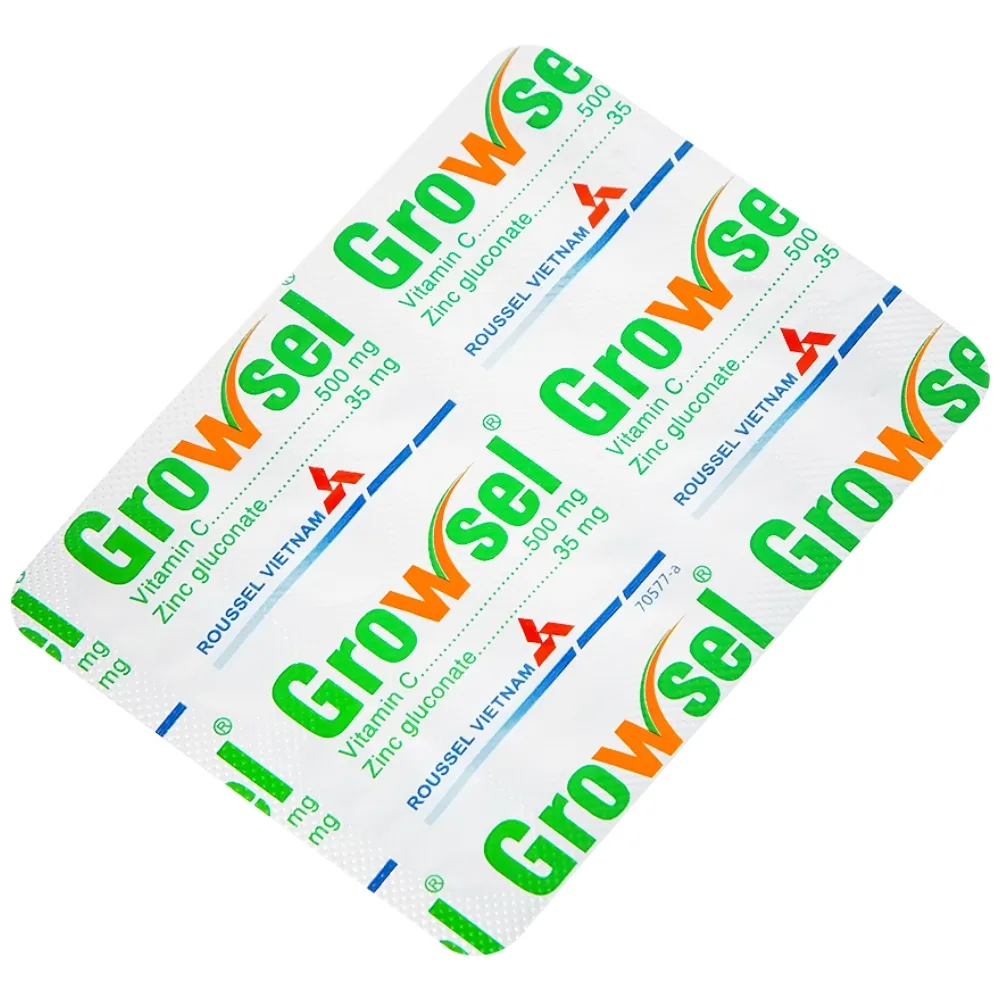 Hình ảnh Thuốc Growsel Roussel điều trị bệnh do thiếu vitamin C và kẽm (3 vỉ x 10 viên)