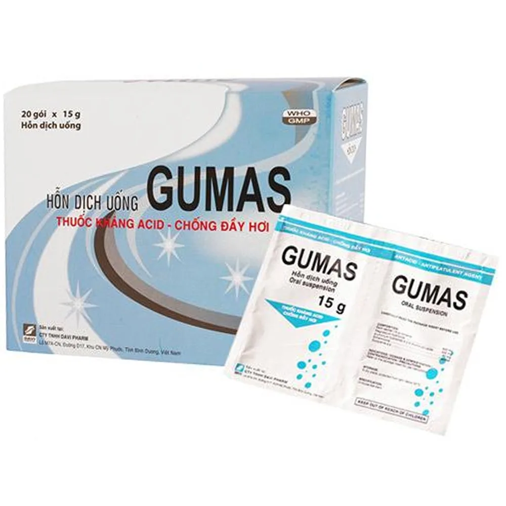 Hình ảnh Hỗn dịch uống Gumas Davipharm hỗ trợ điều trị ợ nóng, viêm thực quản, viêm dạ dày (20 gói)