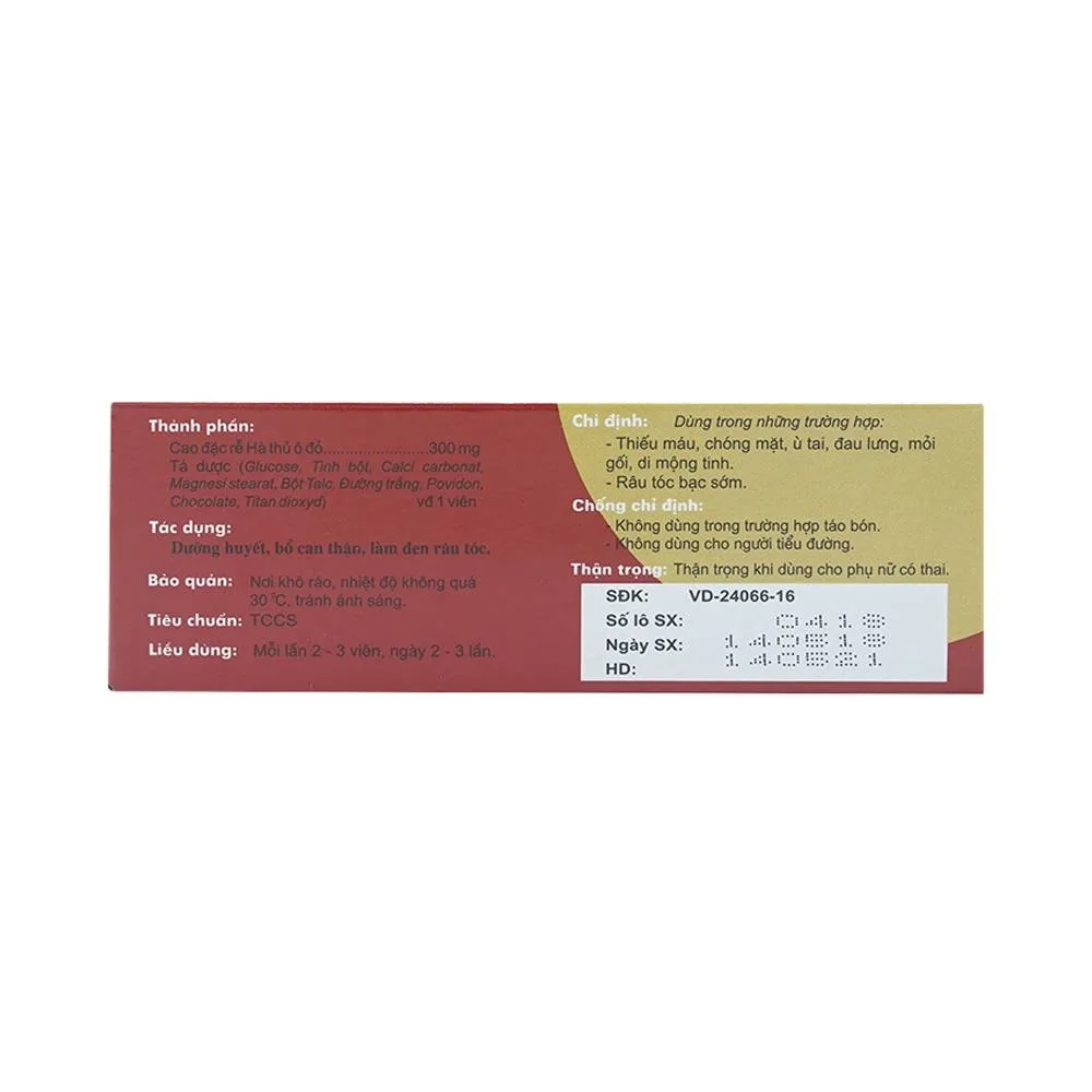 Hình ảnh Thuốc Hà Thủ Ô Traphaco điều trị đau lưng, mỏi gối, di mộng tinh (5 vỉ x 10 viên)