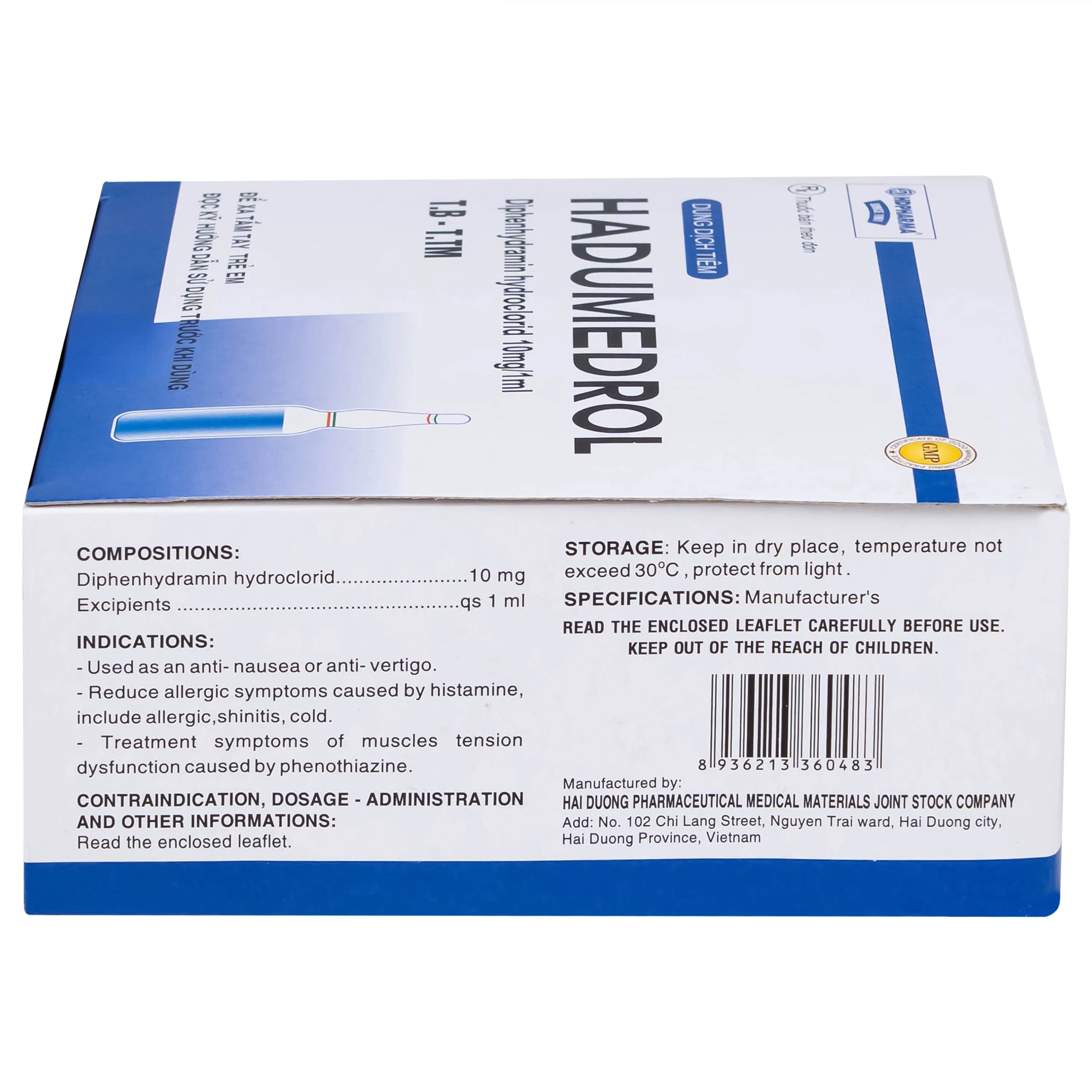 Hình ảnh Thuốc Hadumedrol 10mg/ml Hdpharma giúp chống buồn nôn hoặc chóng mặt (100 ống x 1ml)