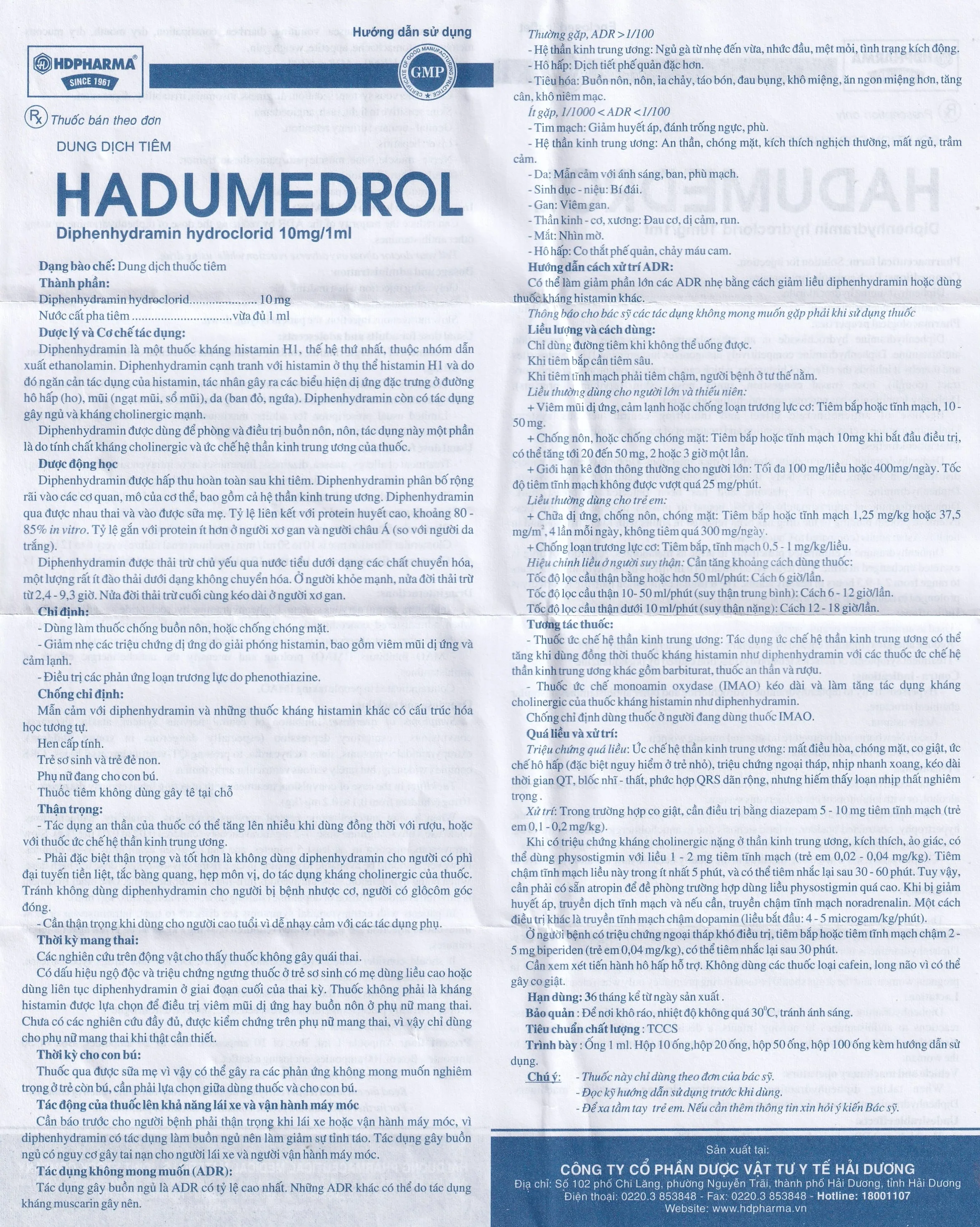 Hình ảnh Thuốc Hadumedrol 10mg/ml Hdpharma giúp chống buồn nôn hoặc chóng mặt (100 ống x 1ml)