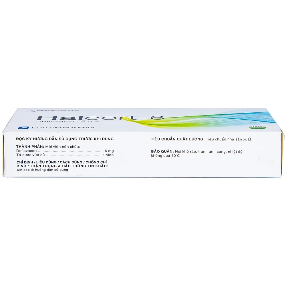Hình ảnh Thuốc Halcort-6 Davipharm kháng viêm, trị viêm khớp dạng thấp, điều trị sốc phản vệ, hen (3 vỉ x 10 viên)