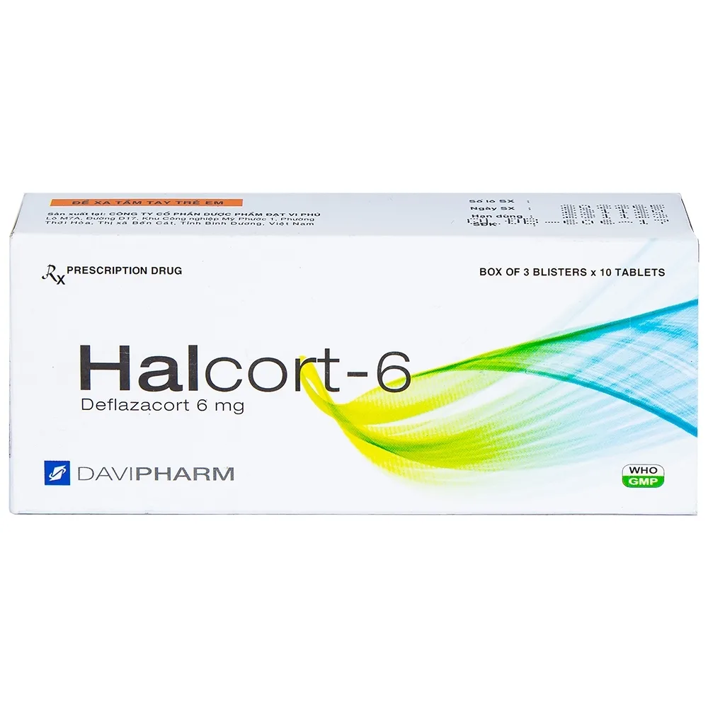 Hình ảnh Thuốc Halcort-6 Davipharm kháng viêm, trị viêm khớp dạng thấp, điều trị sốc phản vệ, hen (3 vỉ x 10 viên)
