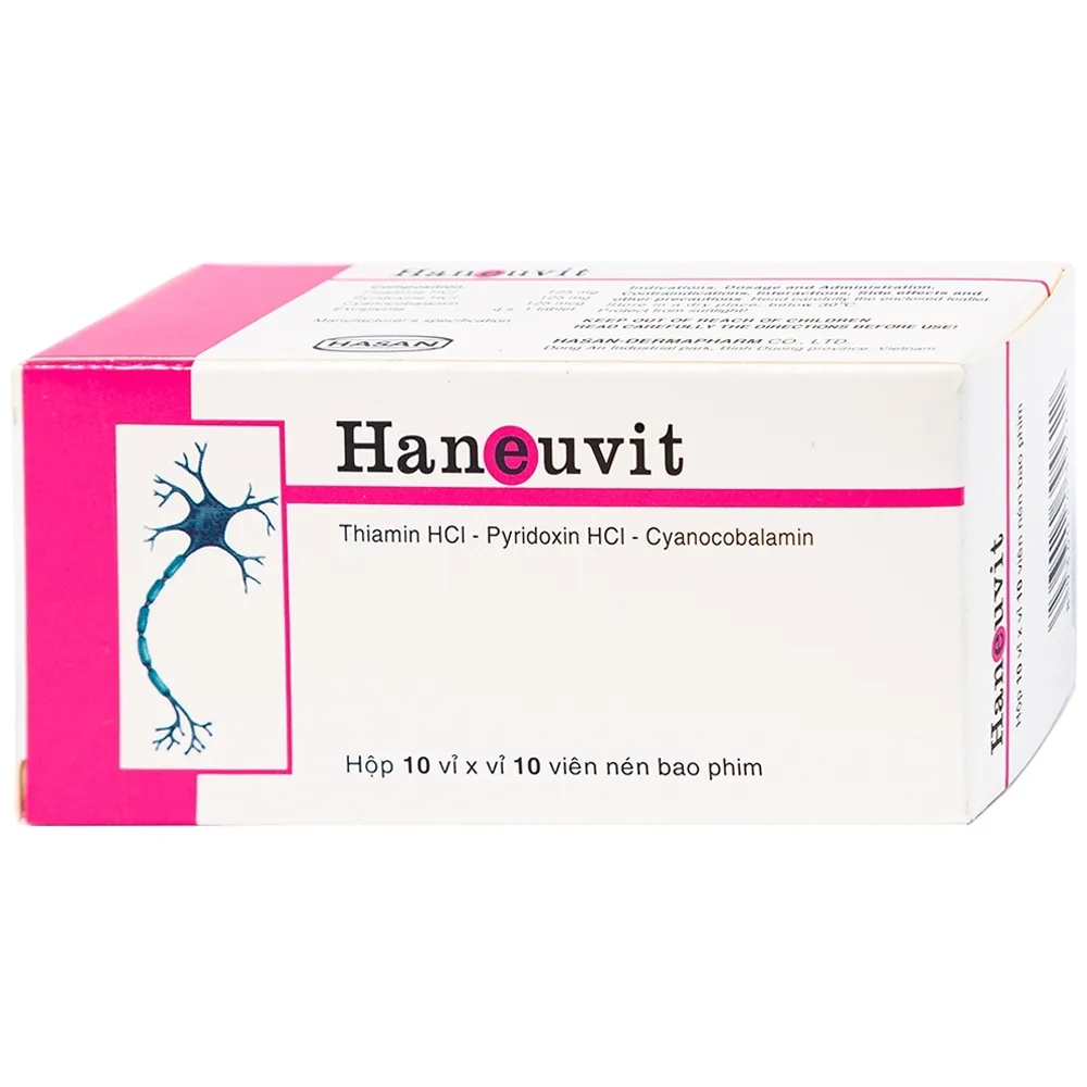 Hình ảnh Thuốc Haneuvit Hasan điều trị rối loạn do thiếu vitamin B1, B6, B12 (10 vỉ x 10 viên)