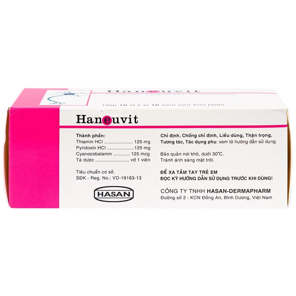 Hình ảnh Thuốc Haneuvit Hasan điều trị rối loạn do thiếu vitamin B1, B6, B12 (10 vỉ x 10 viên)