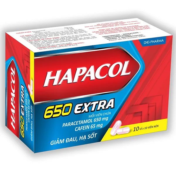 Hình ảnh Thuốc Hapacol 650 Extra DHG điều trị đau đầu, đau nửa đầu, đau họng (10 vỉ x 10 viên)