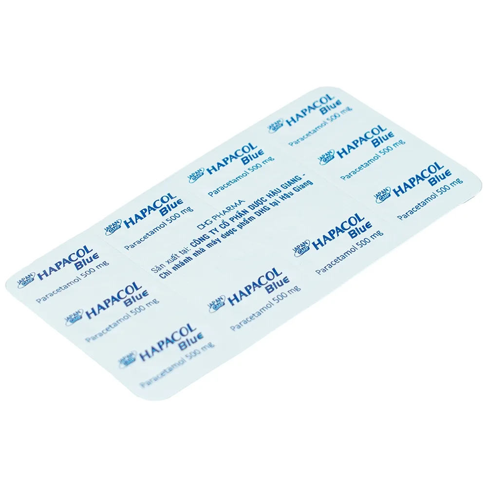 Hình ảnh Thuốc Hapacol Blue 500 DHG điều trị đau đầu, đau nửa đầu, đau răng (10 vỉ x 10 viên)