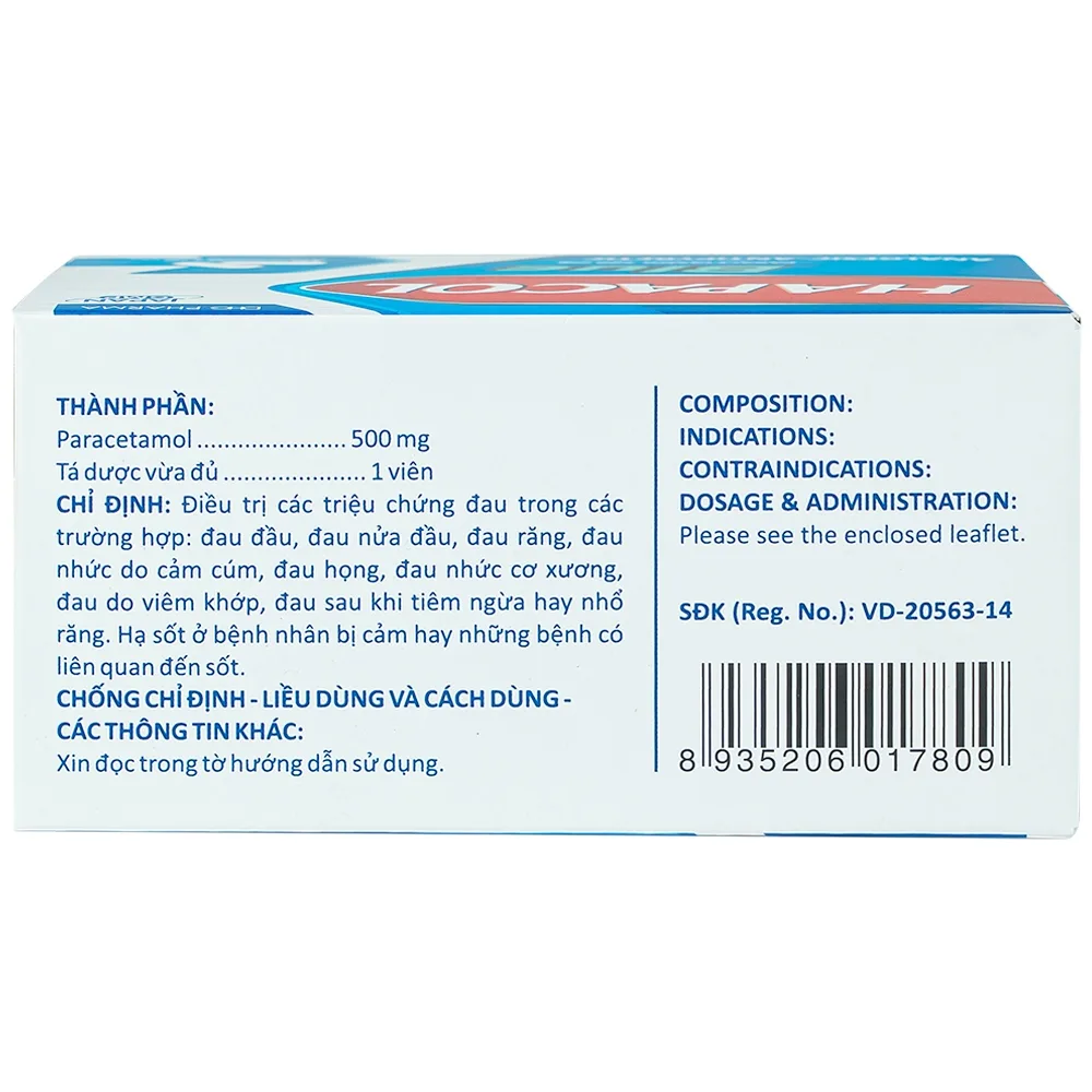 Hình ảnh Thuốc Hapacol Blue 500 DHG điều trị đau đầu, đau nửa đầu, đau răng (10 vỉ x 10 viên)