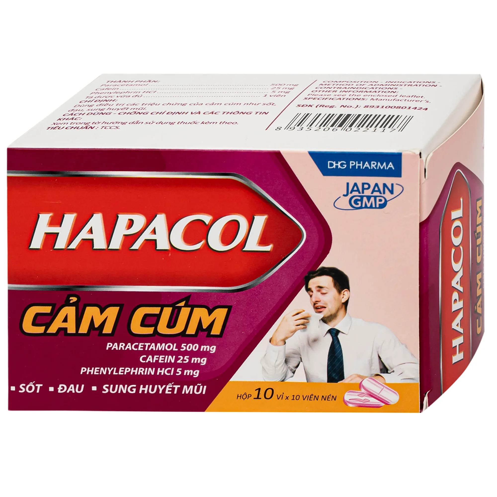 Hình ảnh Thuốc Hapacol cảm cúm DHG Pharma Điều trị các triệu chứng của cảm cúm như sốt, đau, sung huyết mũi (10 vỉ x 10 viên)