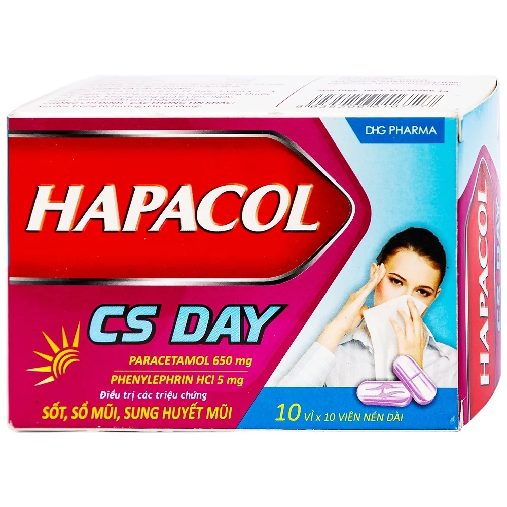 Hình ảnh Thuốc Hapacol CS Day DHG điều trị sốt, sổ mũi, sung huyết mũi (10 vỉ x 10 viên)
