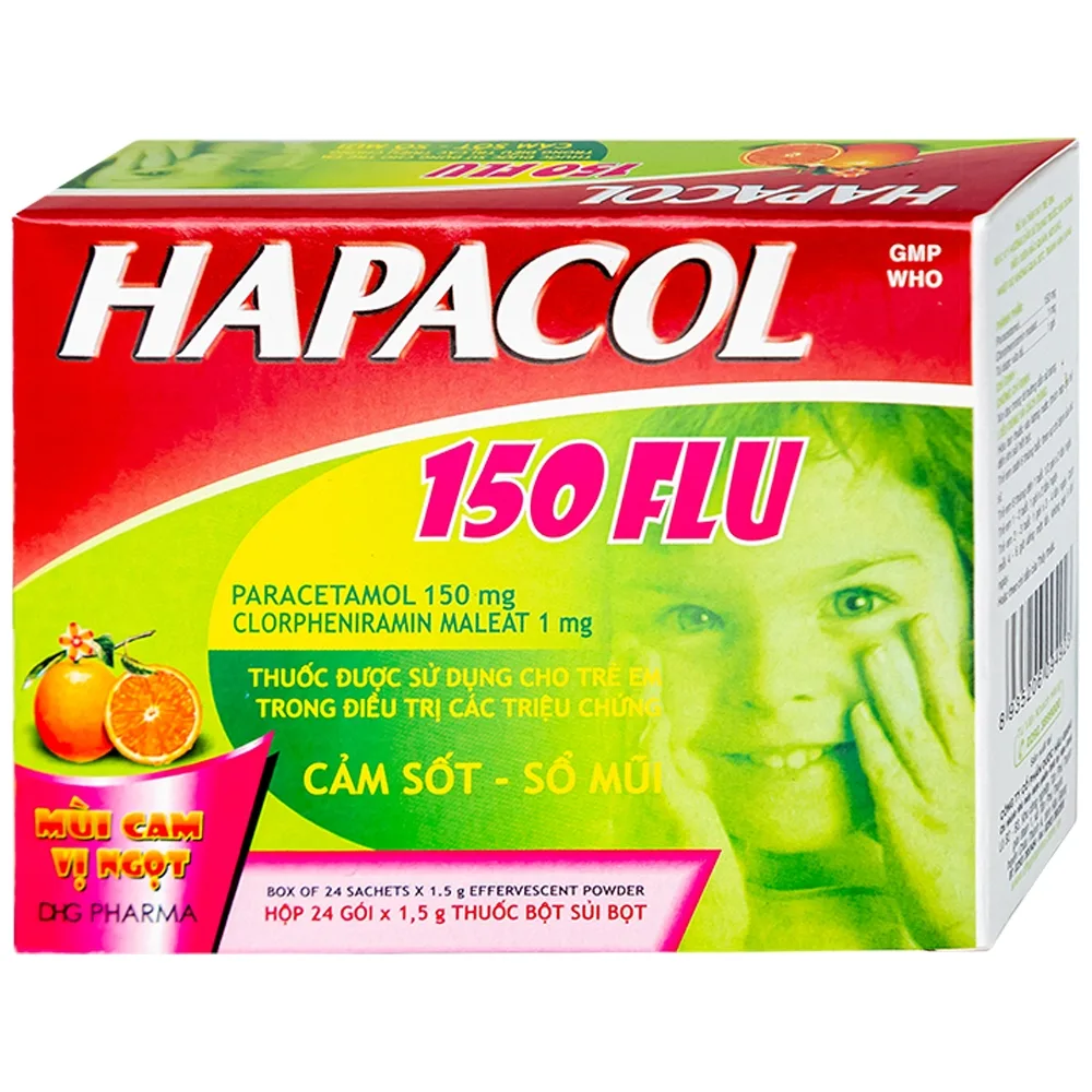 Hình ảnh Bột Hapacol 150 Flu DHG giảm đau, hạ sốt (24 gói)