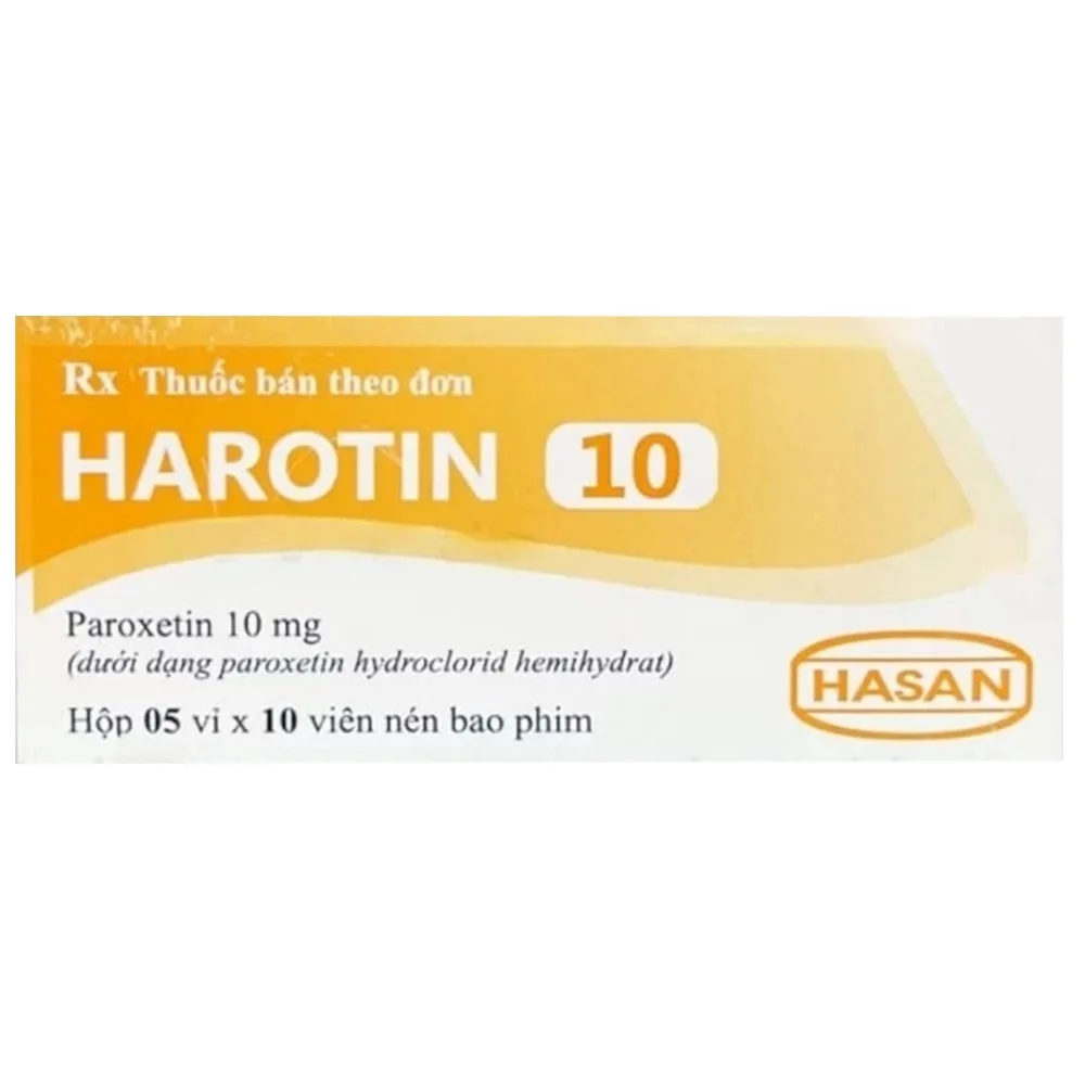 Hình ảnh Thuốc Harotin 10 Hasan điều trị trầm cảm, rối loạn hoảng sợ, rối loạn lo âu tổng quát (5 vỉ x 10 viên)