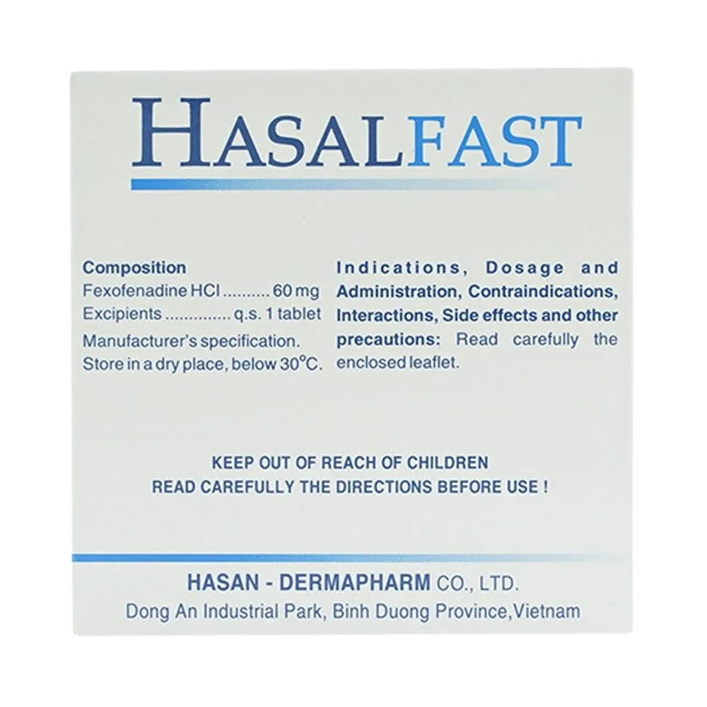 Hình ảnh Thuốc Hasalfast Hasan điều trị viêm mũi dị ứng theo mùa, mày đay mạn tính vô căn (10 vỉ x 10 viên)