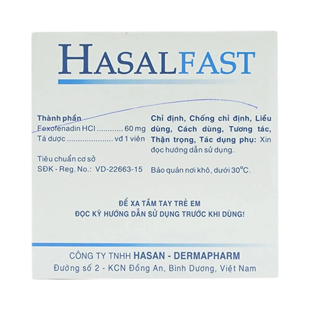 Hình ảnh Thuốc Hasalfast Hasan điều trị viêm mũi dị ứng theo mùa, mày đay mạn tính vô căn (10 vỉ x 10 viên)