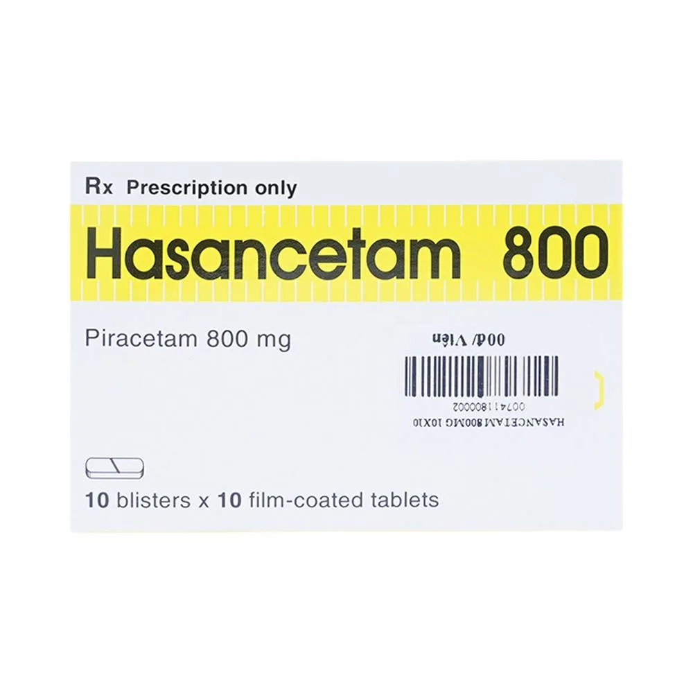 Hình ảnh Thuốc Hasancetam 800 Hasan điều trị rối loạn chức năng não, suy giảm trí nhớ (10 vỉ x 10 viên)