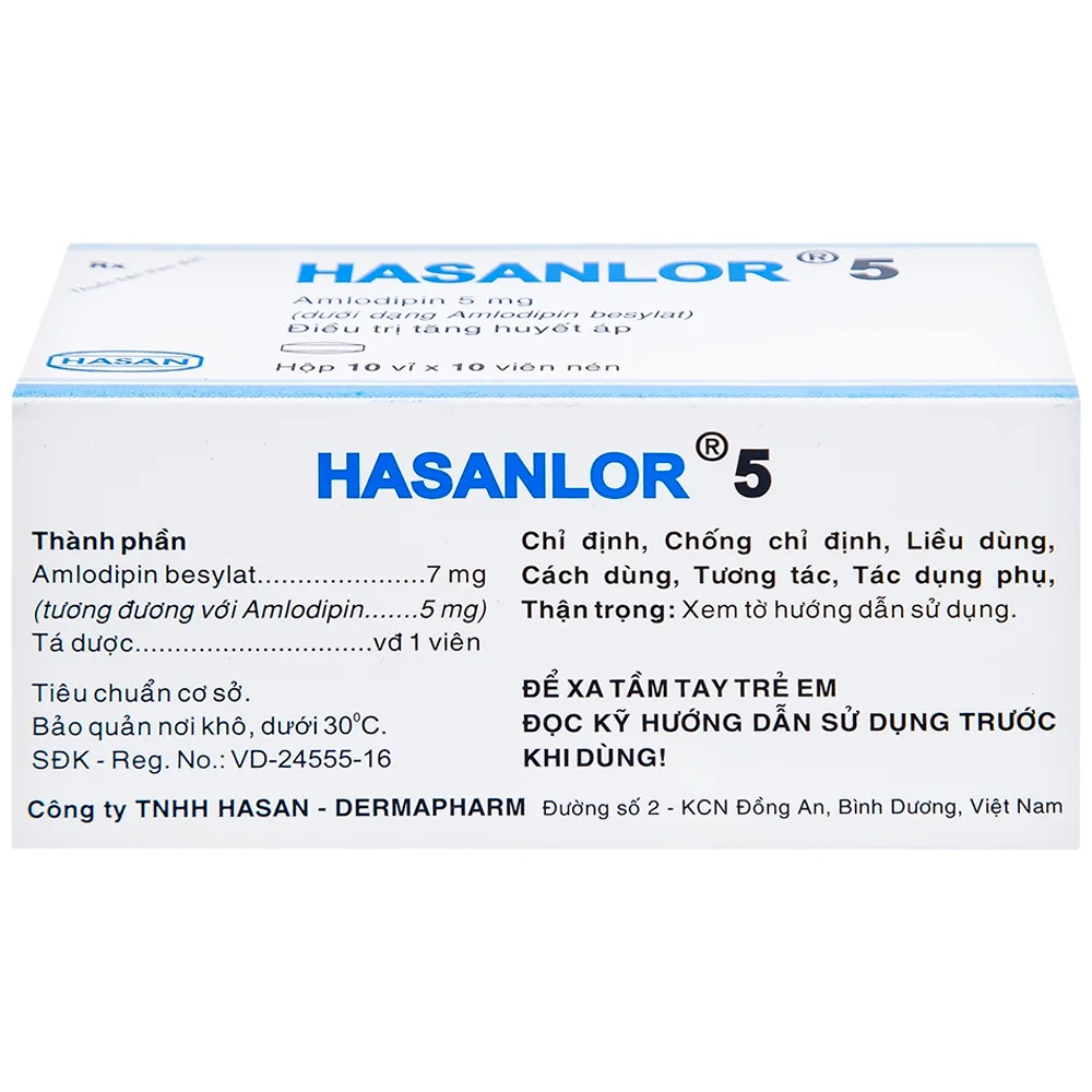 Hình ảnh Thuốc Hasanlor 5 Hasan điều trị tăng huyết áp, đau thắt ngực (10 vỉ x 10 viên)