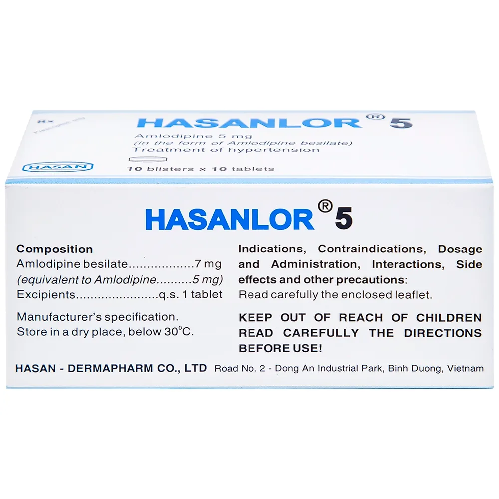 Hình ảnh Thuốc Hasanlor 5 Hasan điều trị tăng huyết áp, đau thắt ngực (10 vỉ x 10 viên)