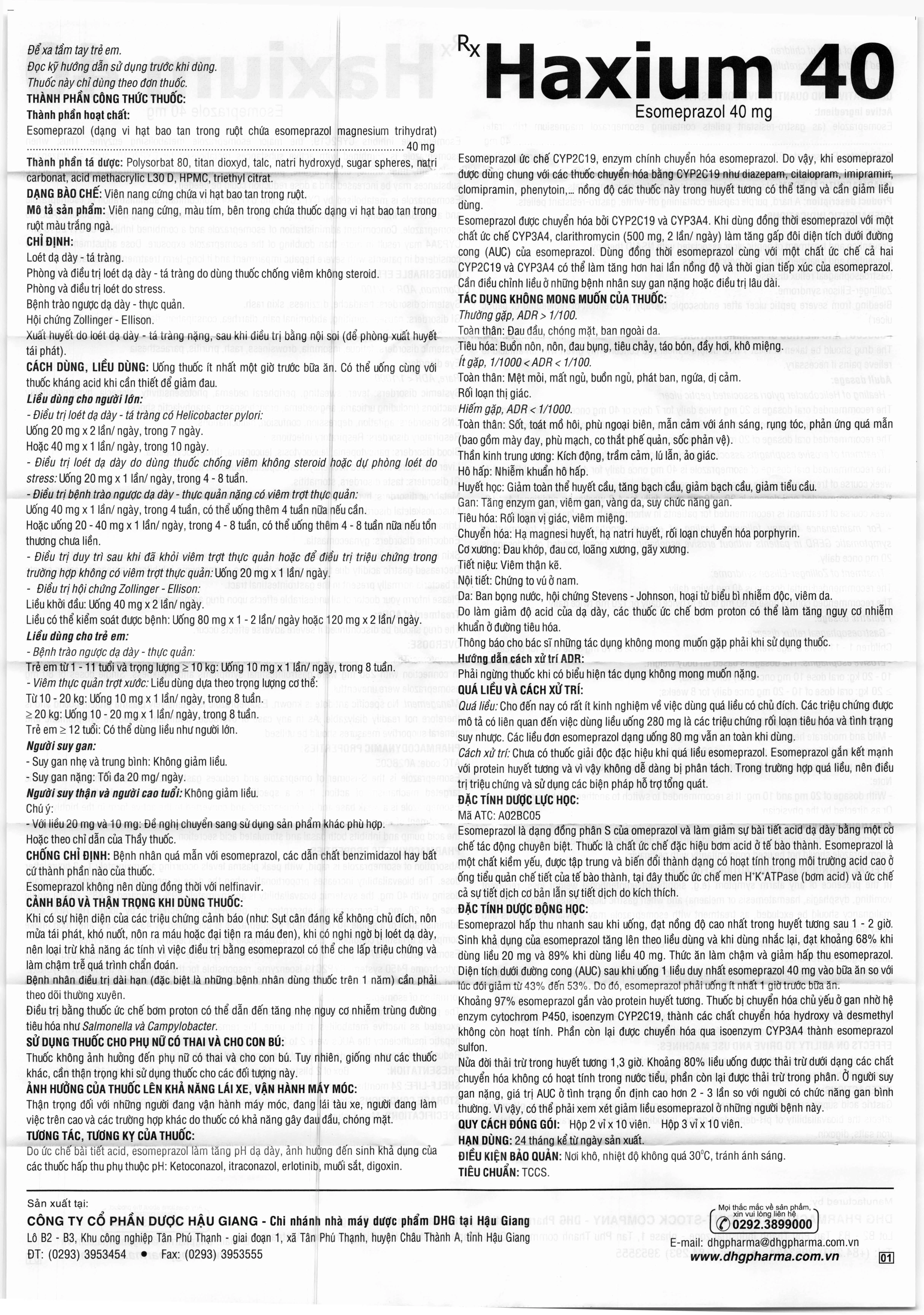 Hình ảnh Thuốc Haxium 40 DHG hỗ trợ phòng và điều trị loét dạ dày - tá tràng (3 vỉ x 10 viên)