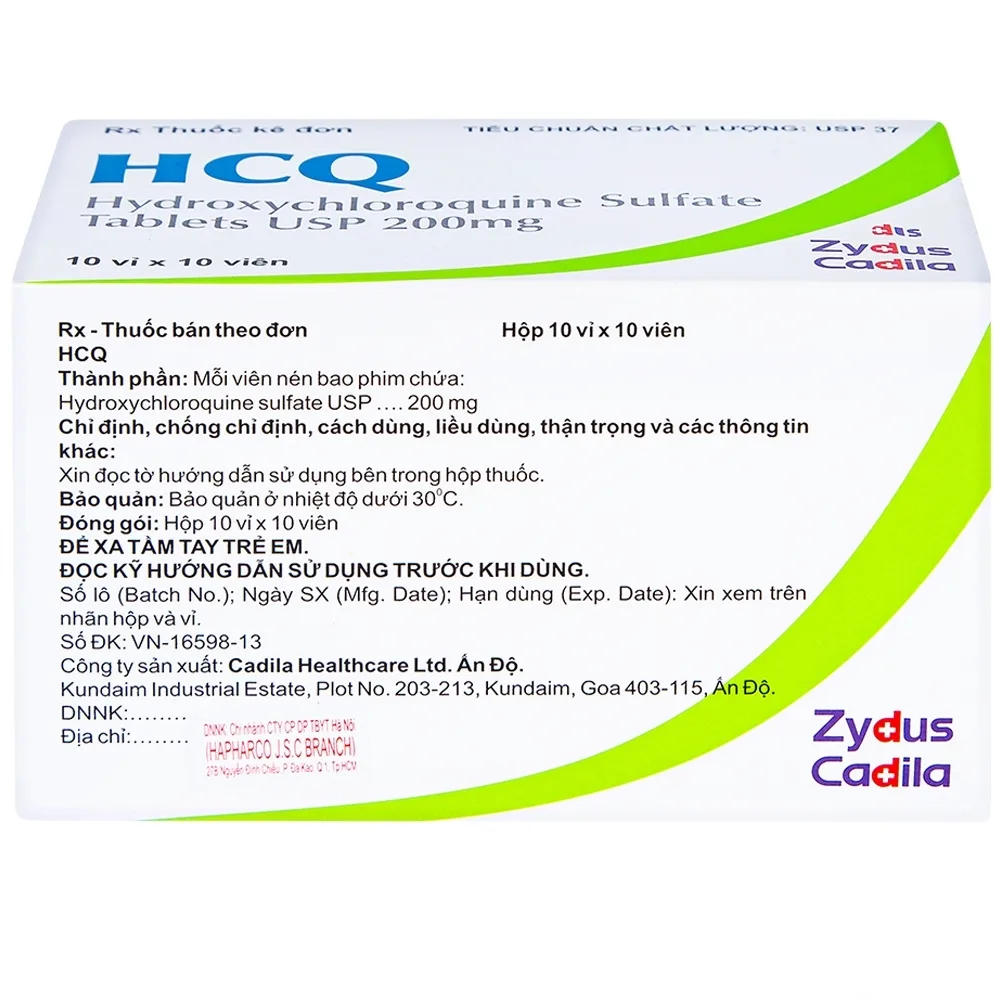 Hình ảnh Thuốc HCQ 200mg Zydus Cadila điều trị sốt rét cấp tính, lupus ban đỏ (10 vỉ x 10 viên)