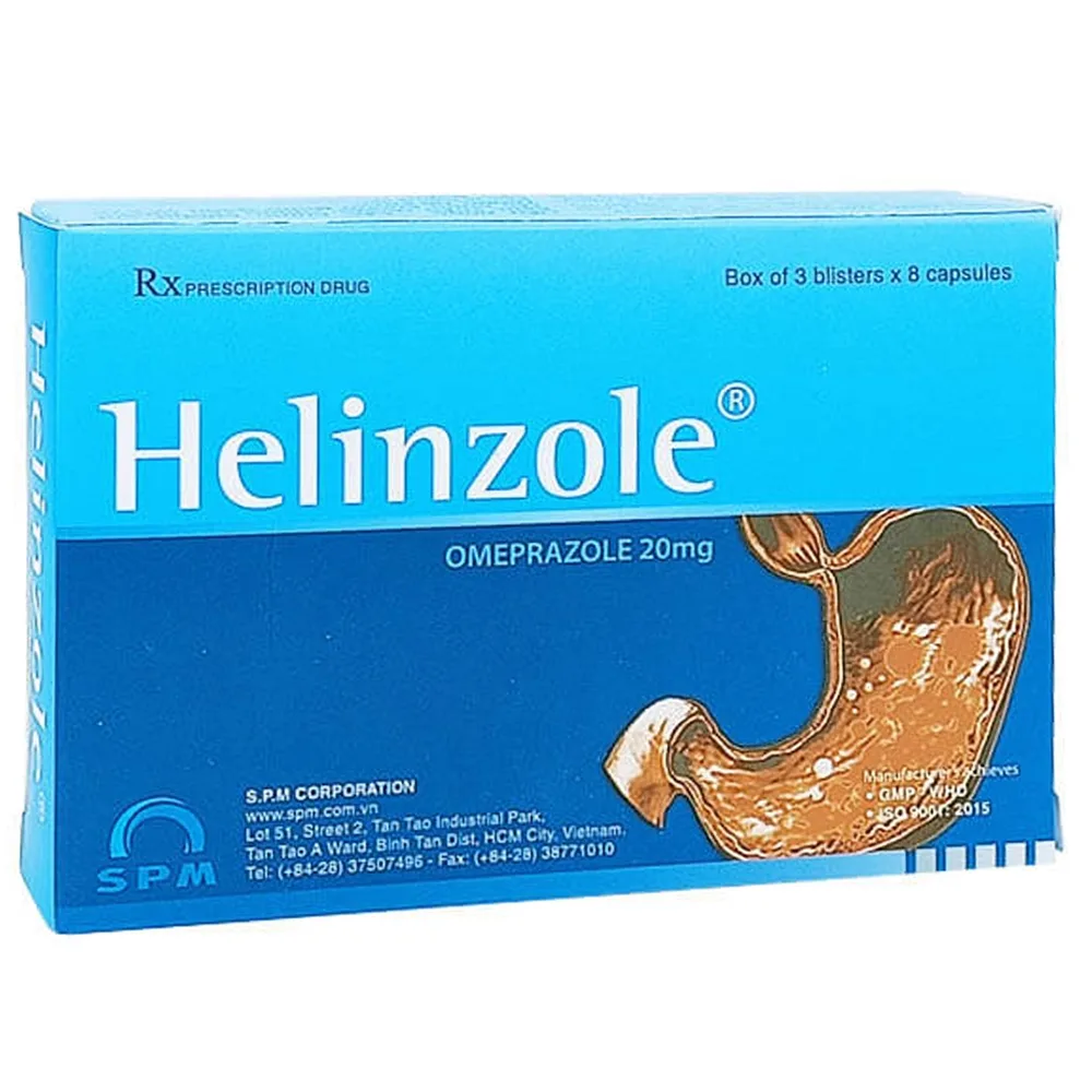 Hình ảnh Thuốc Helinzole 20mg SPM điều trị viêm loét dạ dày, tá tràng (3 vỉ x 8 viên)