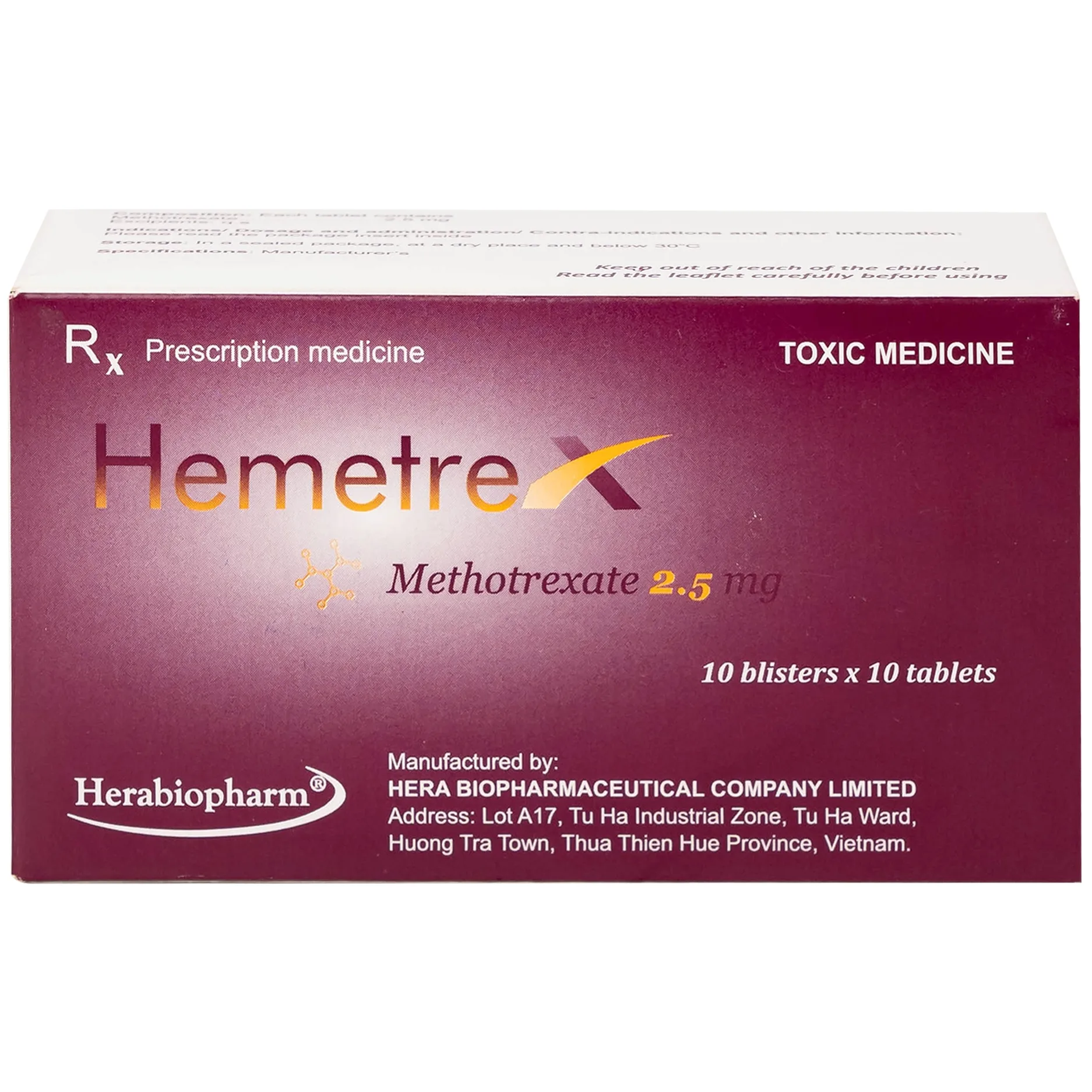 Hình ảnh Thuốc Hemetrex 2,5mg Herabiopharm điều trị viêm khớp dạng thấp nặng (10 vỉ x 10 viên)