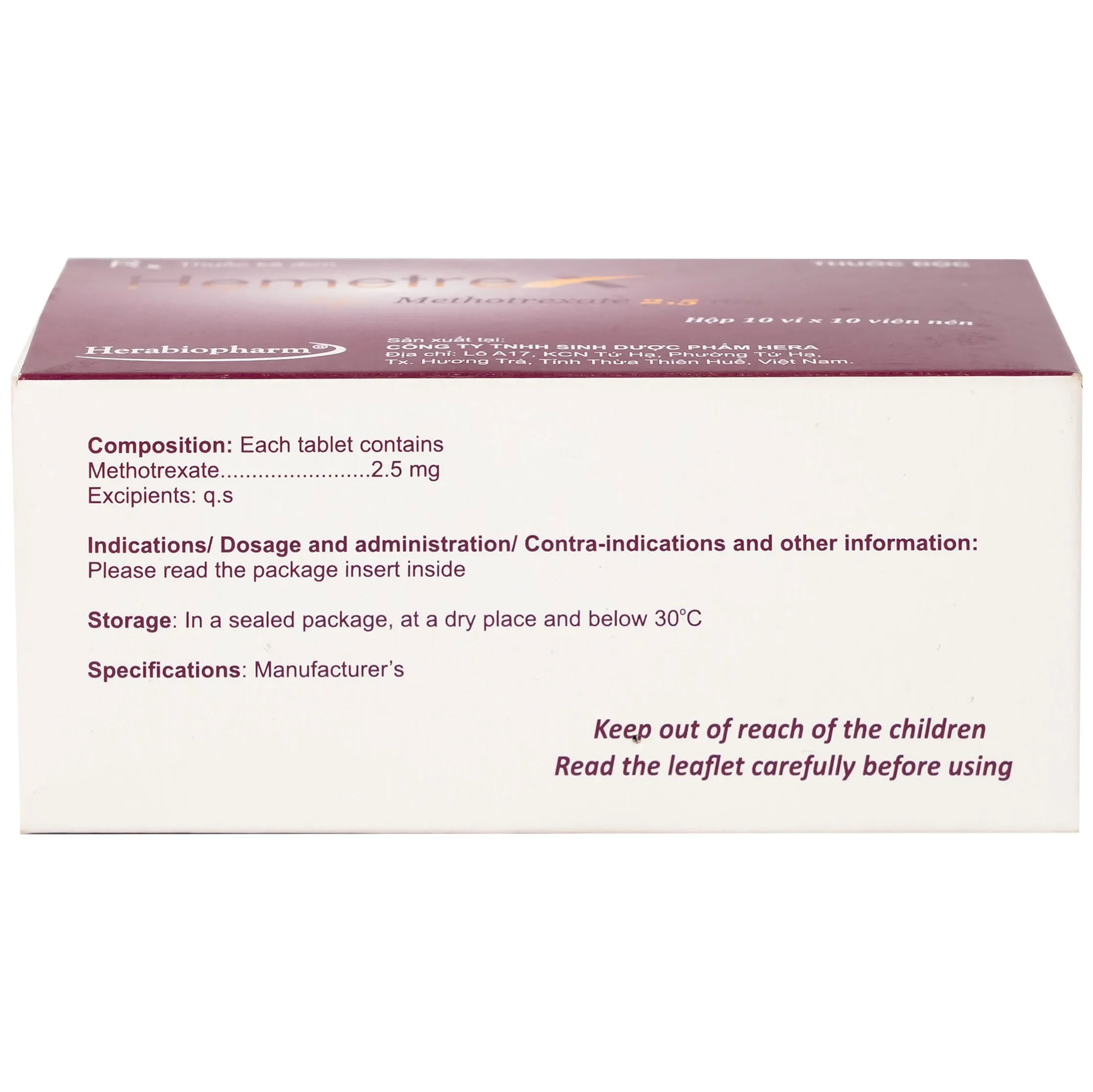 Hình ảnh Thuốc Hemetrex 2,5mg Herabiopharm điều trị viêm khớp dạng thấp nặng (10 vỉ x 10 viên)