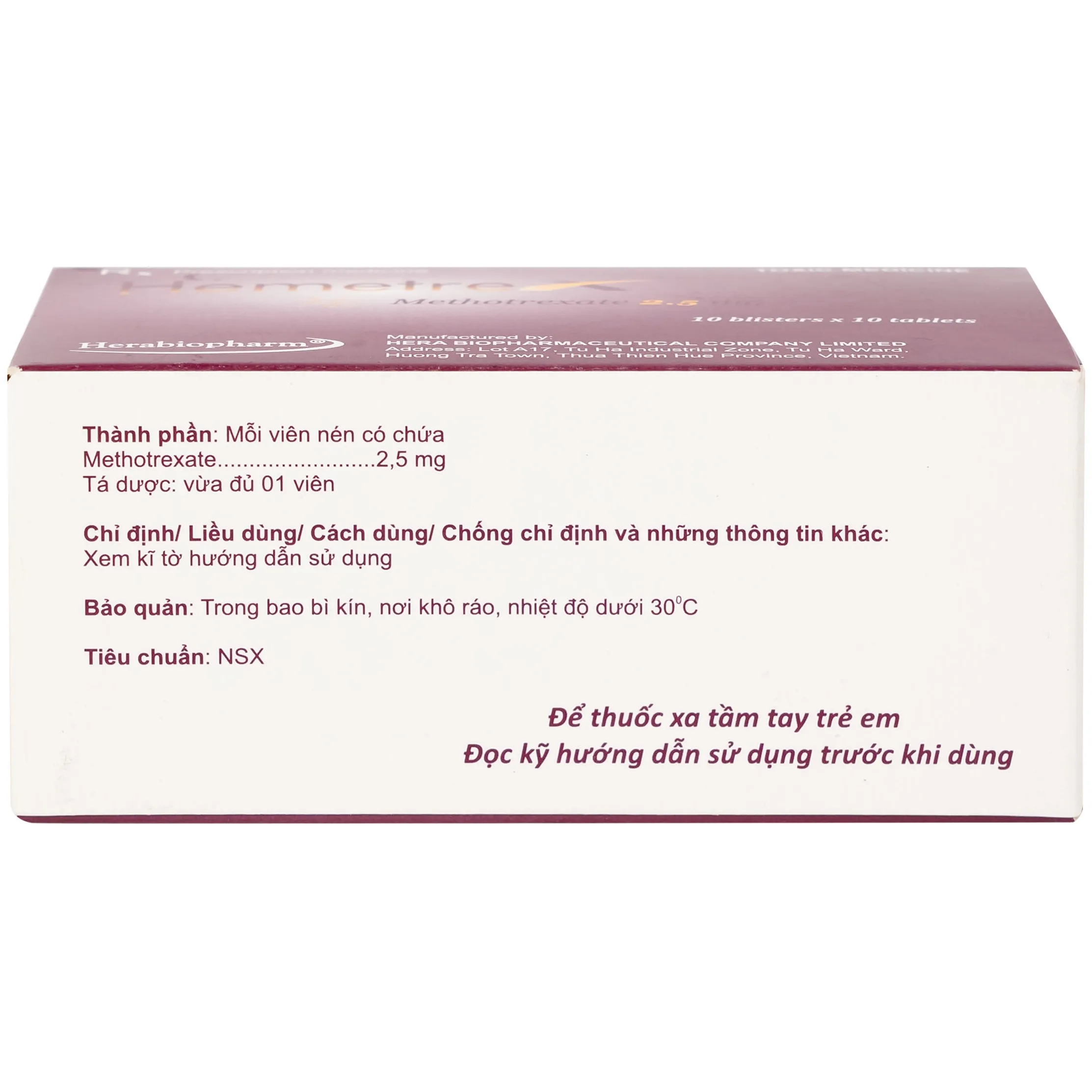 Hình ảnh Thuốc Hemetrex 2,5mg Herabiopharm điều trị viêm khớp dạng thấp nặng (10 vỉ x 10 viên)
