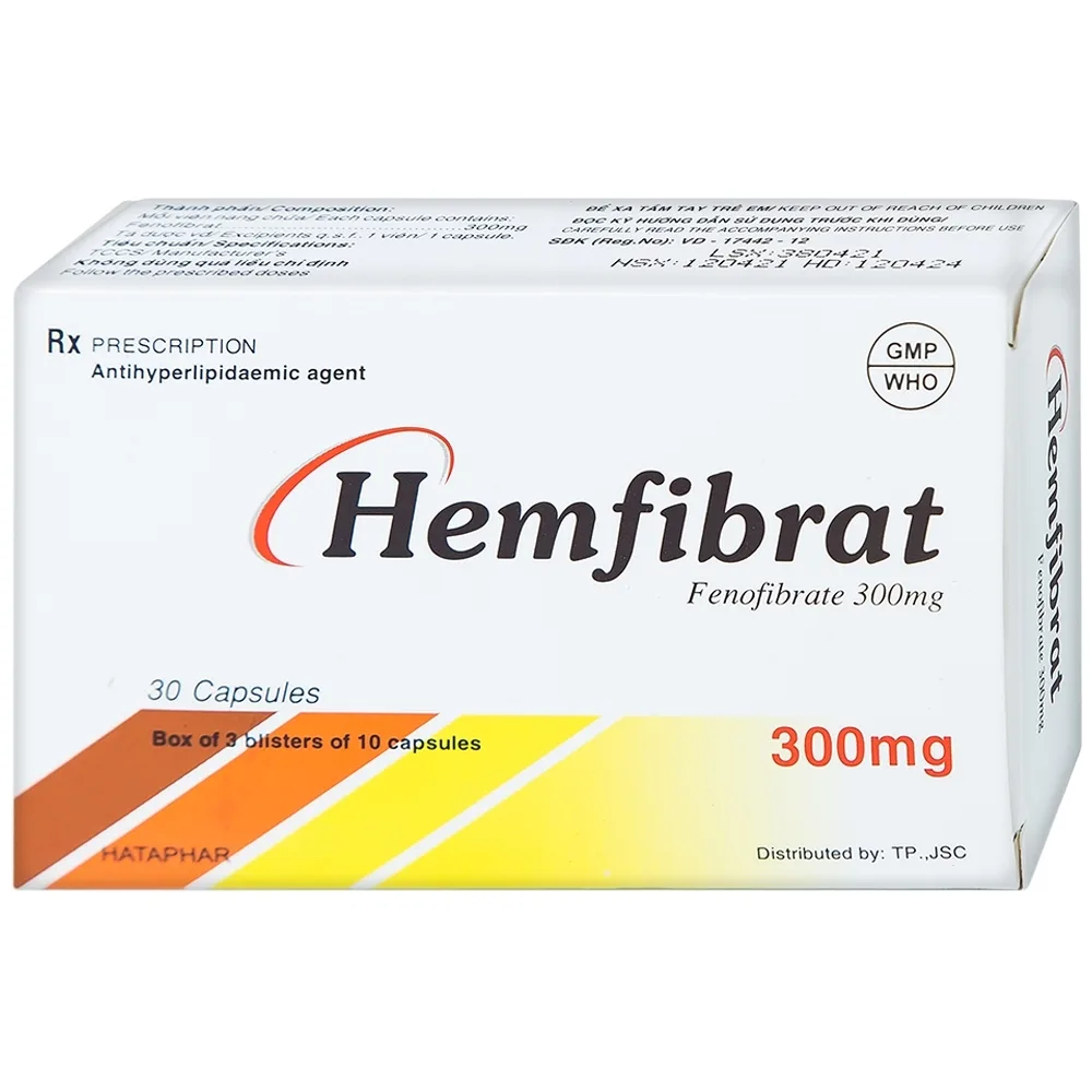 Hình ảnh Thuốc Hemfibrat 300mg Hà Tây điều trị chứng tăng cholesterol máu (3 vỉ x 10 viên)