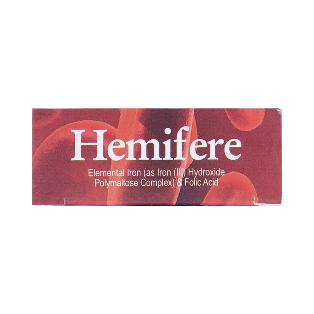 Hình ảnh Viên nhai Hemifere 100mg phòng và điều trị bệnh thiếu máu do thiếu sắt và acid folic (3 vỉ x 10 viên)