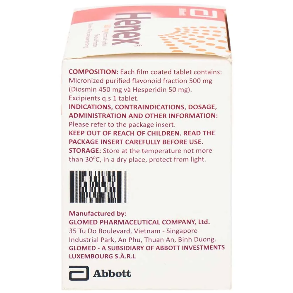 Hình ảnh Thuốc Henex 500mg Abbott điều trị suy tĩnh mạch - mạch bạch huyết, cơn trĩ cấp (10 vỉ x 10 viên)