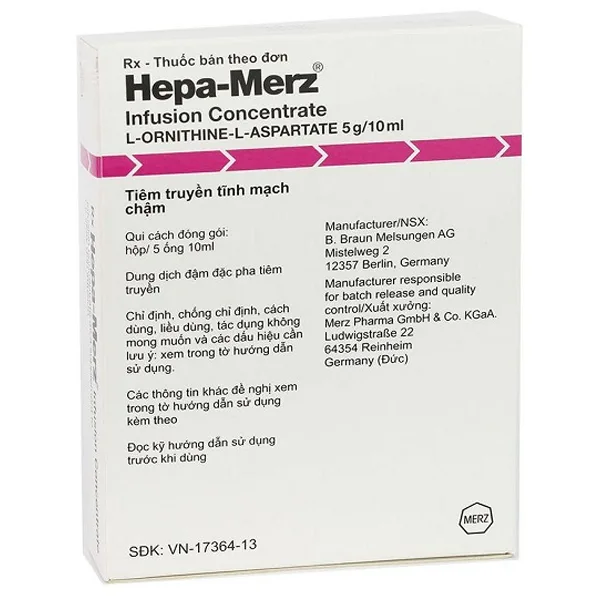 Hình ảnh Thuốc tiêm Hepa Merz 5g điều trị xơ gan, gan nhiễm mỡ, viêm gan (5 ống x 10ml)