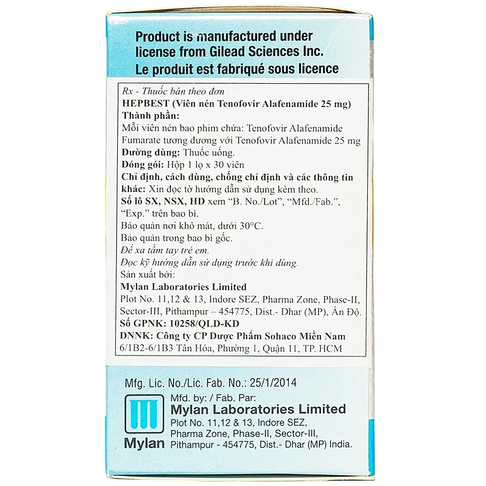 Hình ảnh Thuốc Hepbest 25mg điều trị nhiễm virus viêm gan B mạn tính (30 viên)