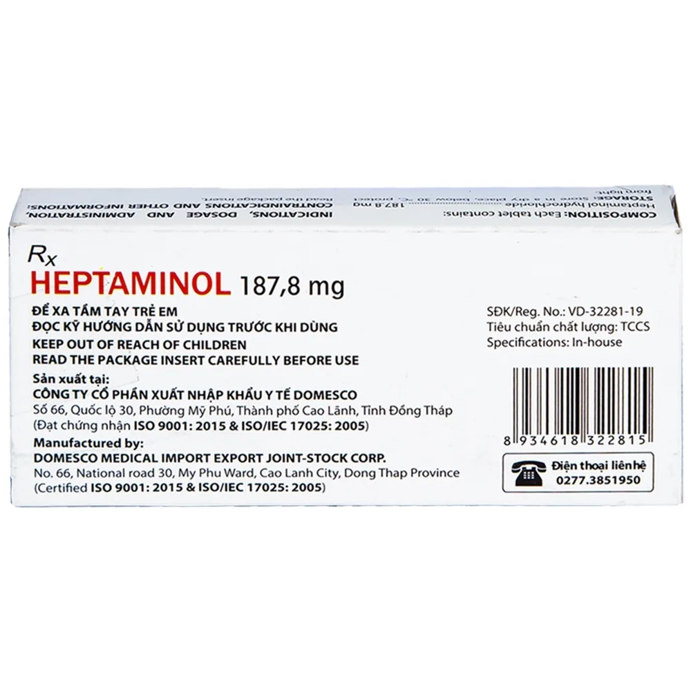 Hình ảnh Thuốc Heptaminol 187,8mg điều trị triệu chứng trong hạ huyết áp tư thế (2 vỉ x 10 viên)