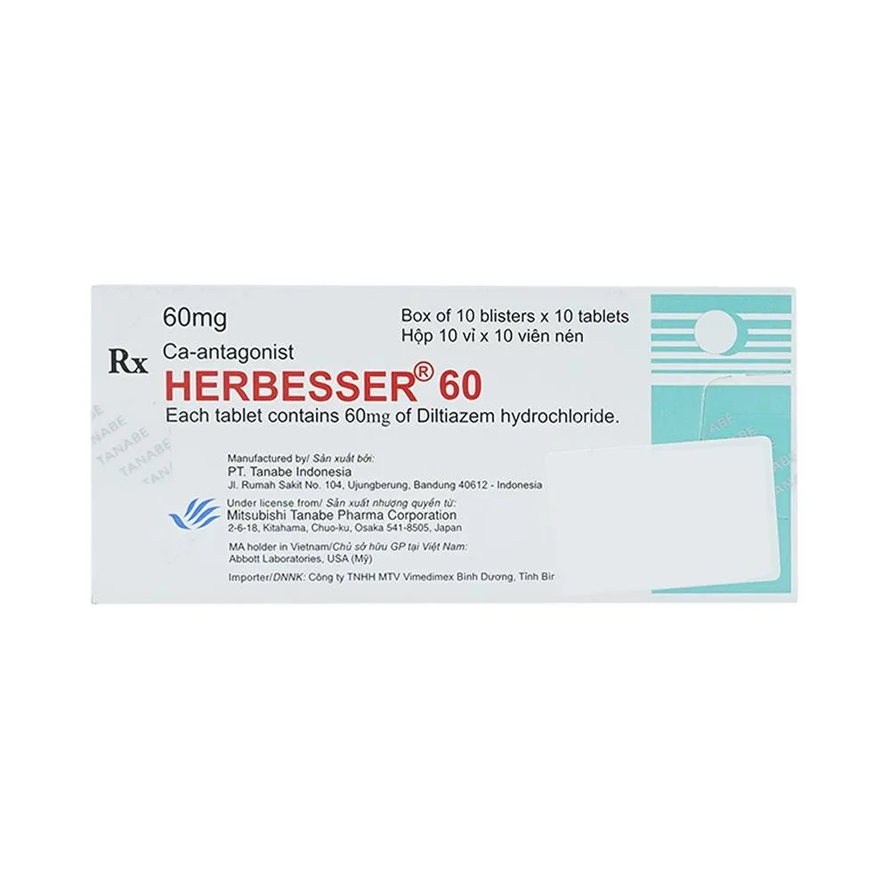 Hình ảnh Thuốc Herbesser 60mg điều trị cao huyết áp vô căn, đau thắt ngực (10 vỉ x 10 viên)