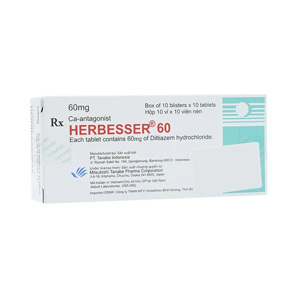 Hình ảnh Thuốc Herbesser 60mg điều trị cao huyết áp vô căn, đau thắt ngực (10 vỉ x 10 viên)