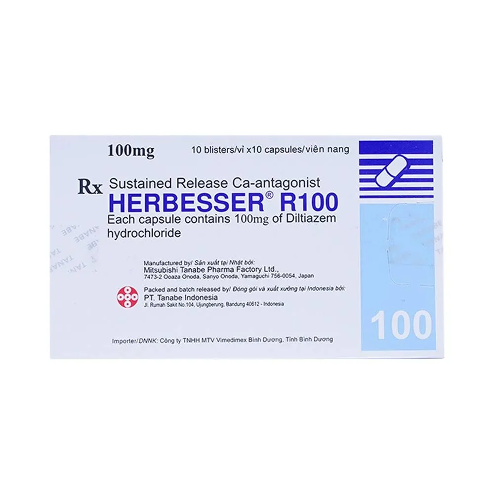 Hình ảnh Thuốc Herbesser R100 điều trị tăng huyết áp vô căn, đau thắt ngực ổn định (10 vỉ x 10 viên)