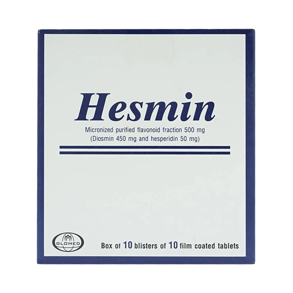 Hình ảnh Thuốc Hesmin 500mg Glomed điều trị các triệu chứng và dấu hiệu của suy tĩnh mạch và bệnh trĩ (10 vỉ x 10 viên)