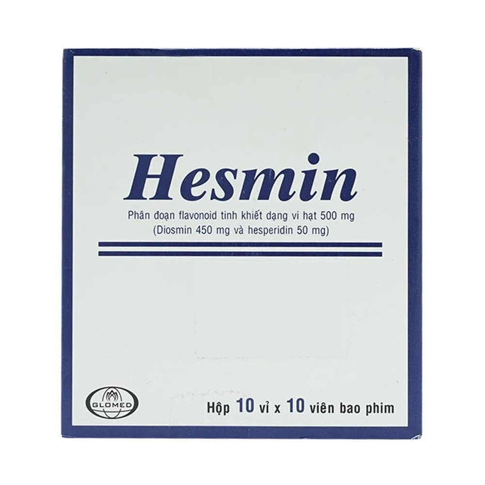 Hình ảnh Thuốc Hesmin 500mg Glomed điều trị các triệu chứng và dấu hiệu của suy tĩnh mạch và bệnh trĩ (10 vỉ x 10 viên)