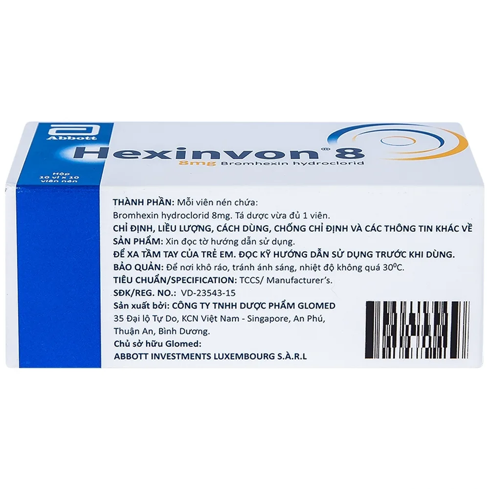 Hình ảnh Thuốc Hexinvon 8 Glomed điều trị tiết chất nhầy bất thường trong viêm phế quản cấp tính và mạn tính (10 vỉ x 10 viên)